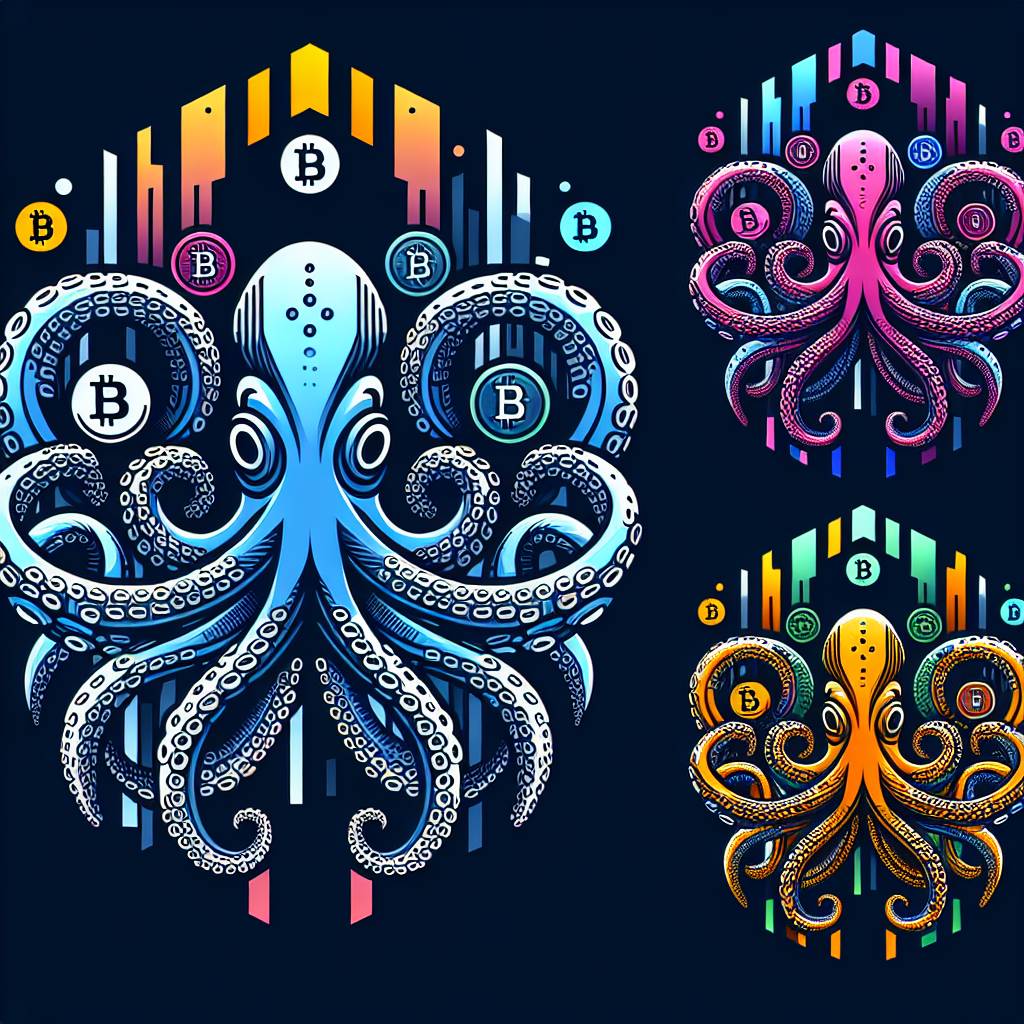 What are the different color variations of the Kraken logo used in the cryptocurrency industry?