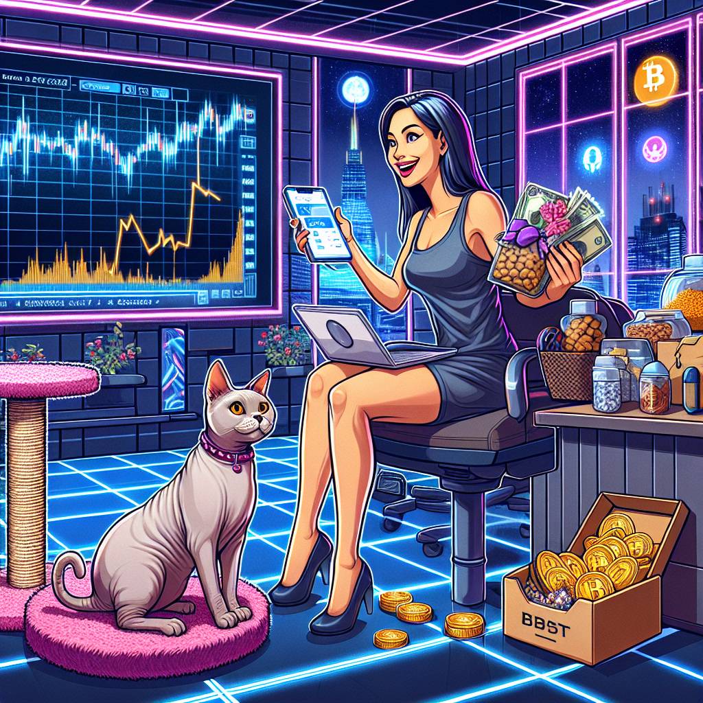 How can feisty feline owners use digital currencies to purchase pet supplies?