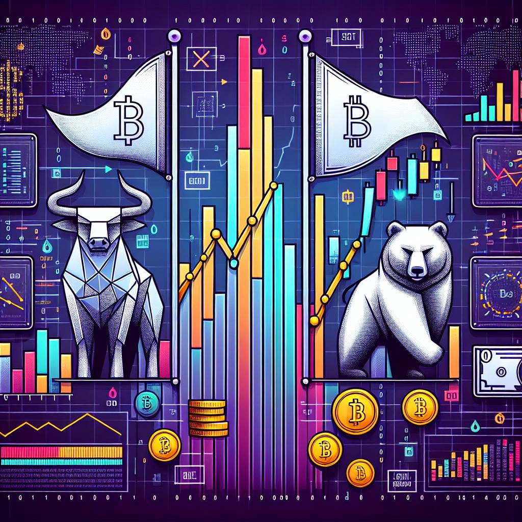 What are the key characteristics of bull and bear flag patterns in the cryptocurrency market?